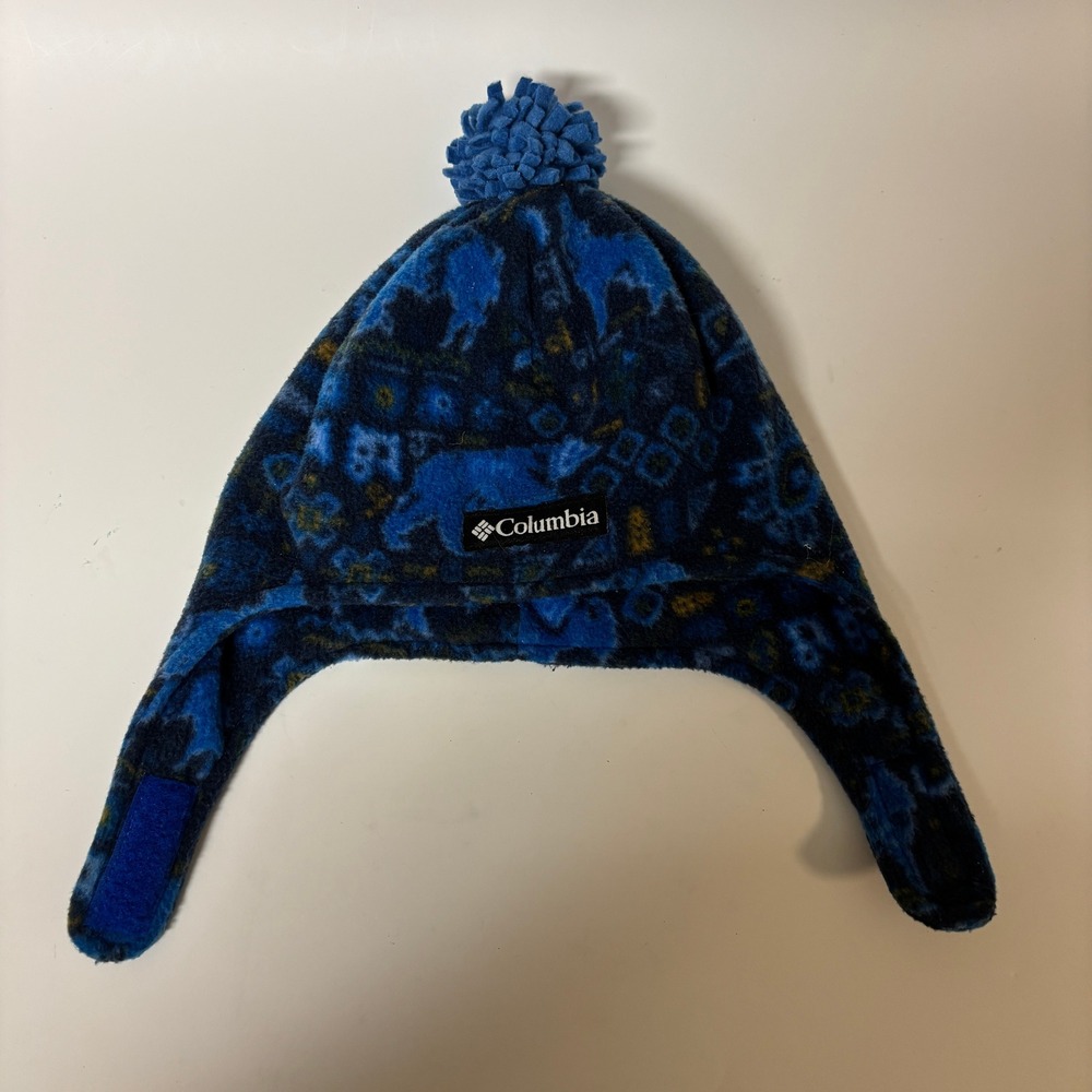 Columbia Toddler Blue Bear Print Fleece Trapper Hat XY0019 Ear Flap Beanie O/S